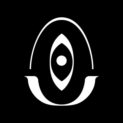 Eye-shaped logo with concentric circles on black background — visionary art by Alex Tooth.