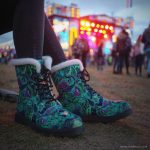 A pair of combat boots at an outdoor location the boot are Alex Tooth fleece lined Emerald StarGate Dawnwalker Boots.