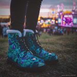 A pair of combat boots at an outdoor location the boot are Alex Tooth fleece lined Emerald StarGate Dawnwalker Boots.
