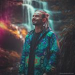 Alternative hippy looking man standing outside wearing Alex Tooth Emerald StarGate Pathfinder Jacket.