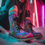 A pair of Alex Tooth Radiant Bloom Driftwalker boots in an outdoor winter setting.