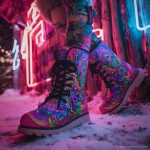 A pair of Alex Tooth Radiant Bloom Driftwalker boots in an outdoor winter setting.