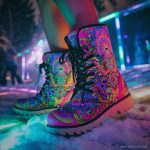 A pair of Alex Tooth Radiant Bloom Driftwalker boots in an outdoor winter setting.