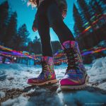 A pair of Alex Tooth Radiant Bloom Driftwalker boots in an outdoor winter setting.