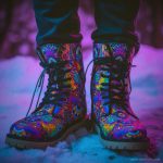 A pair of Alex Tooth Inner Flight Driftwalker boots in an outdoor winter setting.