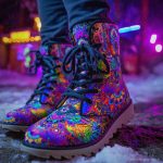 A pair of Alex Tooth Inner Flight Driftwalker boots in an outdoor winter setting.
