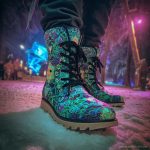 A pair of Alex Tooth Emerald StarGate Driftwalker boots in an outdoor winter setting.