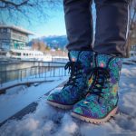 A pair of Alex Tooth Emerald StarGate Driftwalker boots in an outdoor winter setting.